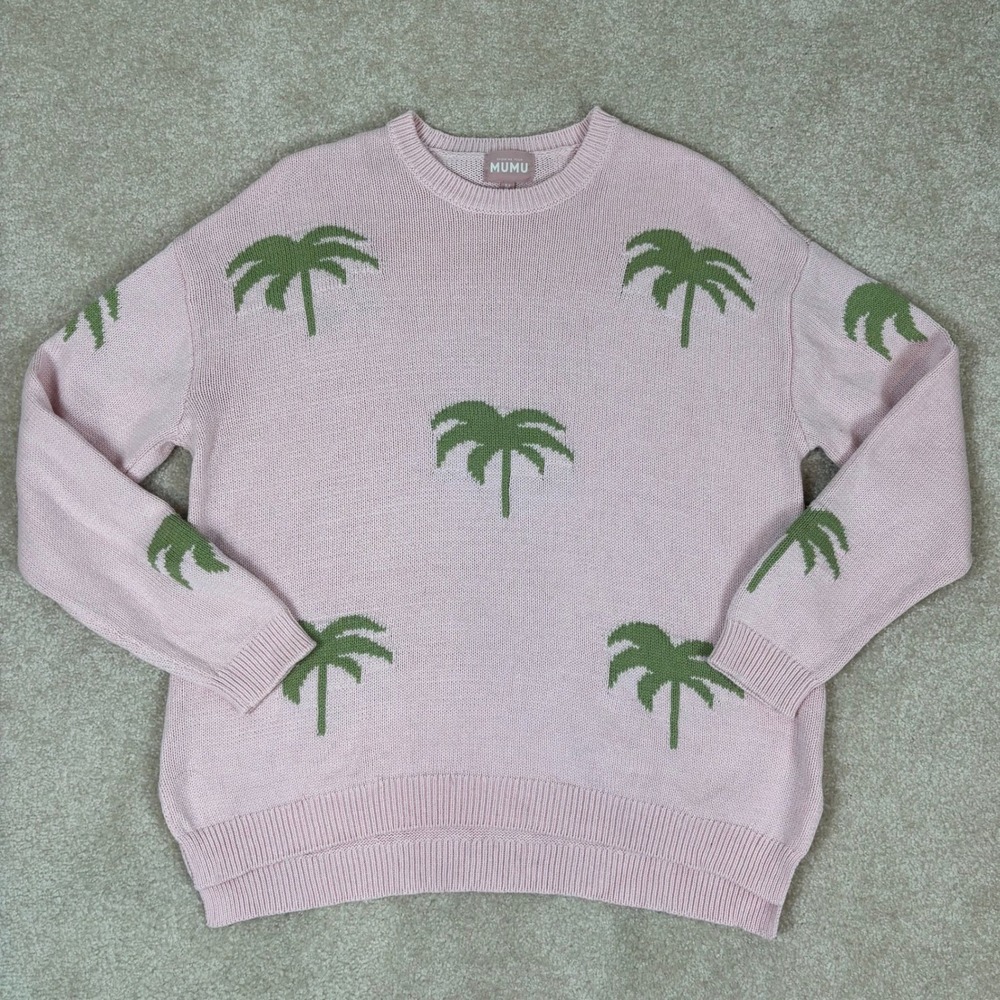 Show Me Your Mumu Pink Palm Tree Knit Go To Sweater MS2-4938 PK15 Medium